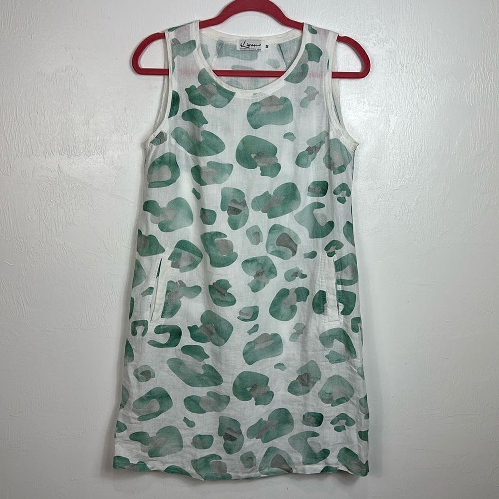 iLinen Sleeveless Printed Short Dress With Pockets Size M